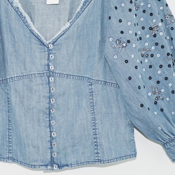 Anthropologie Pilcro Embroidered Chambray Blouse - Picture 10 of 14